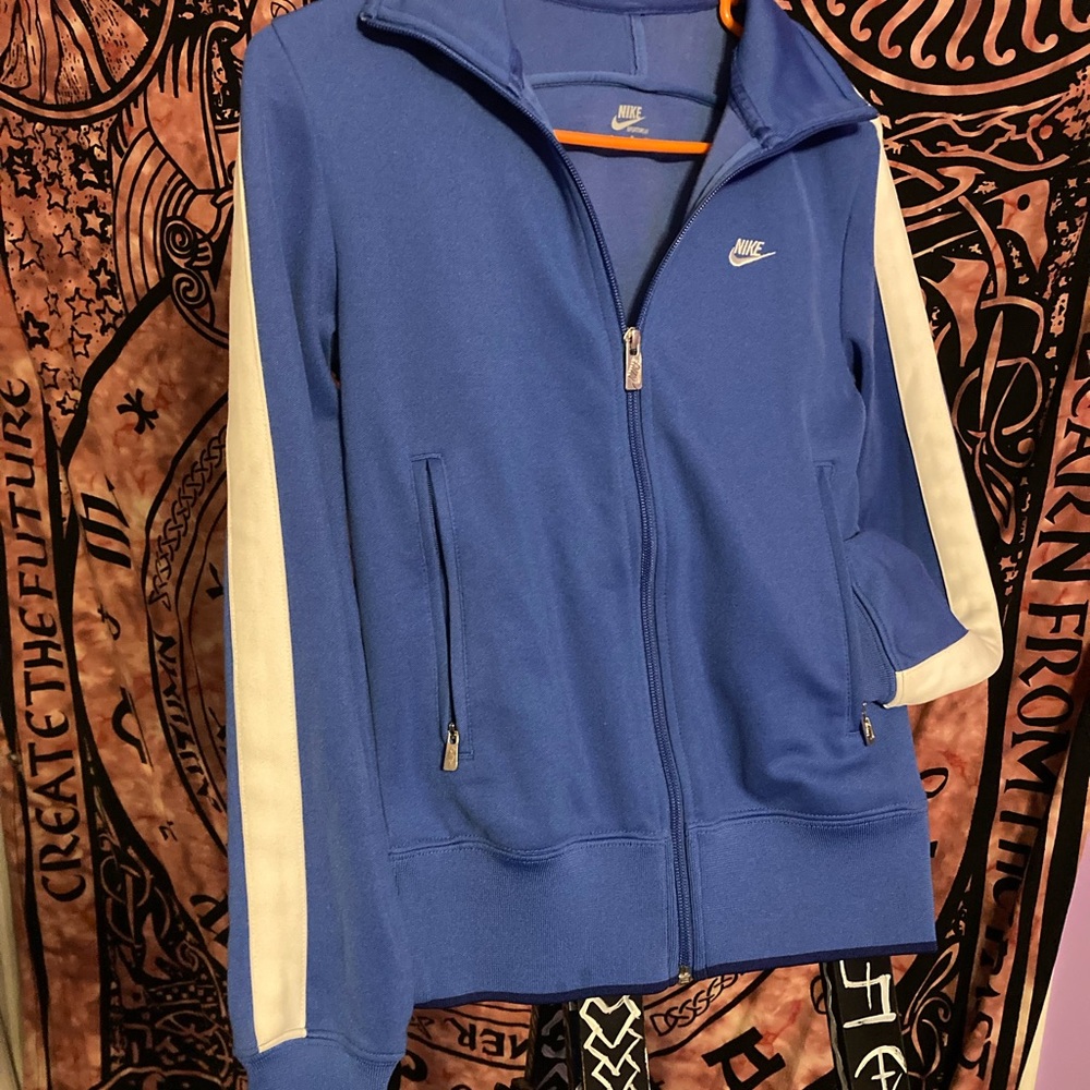 Nike Women's Blue and White Zip-Up Hoodie